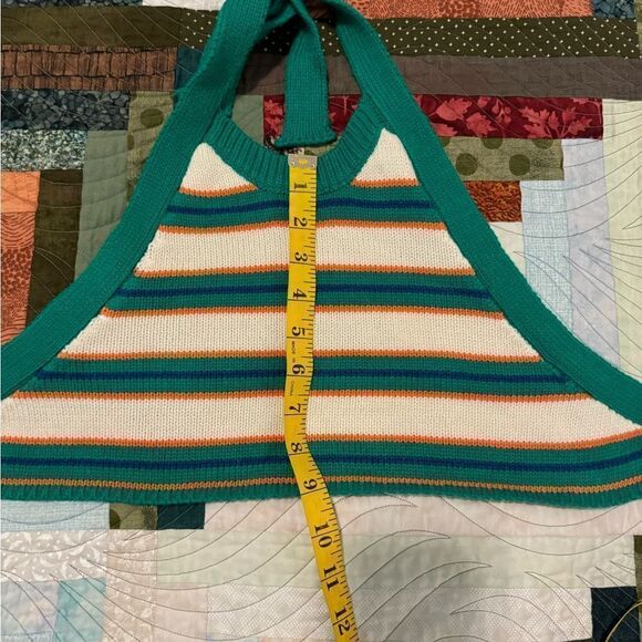 Edikted Knit Tie Halter Cropped Top Size Small Green Orange - Picture 4 of 5